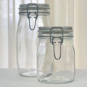 Two (2) Vintage Glass Bail & Trigger Jar Canisters